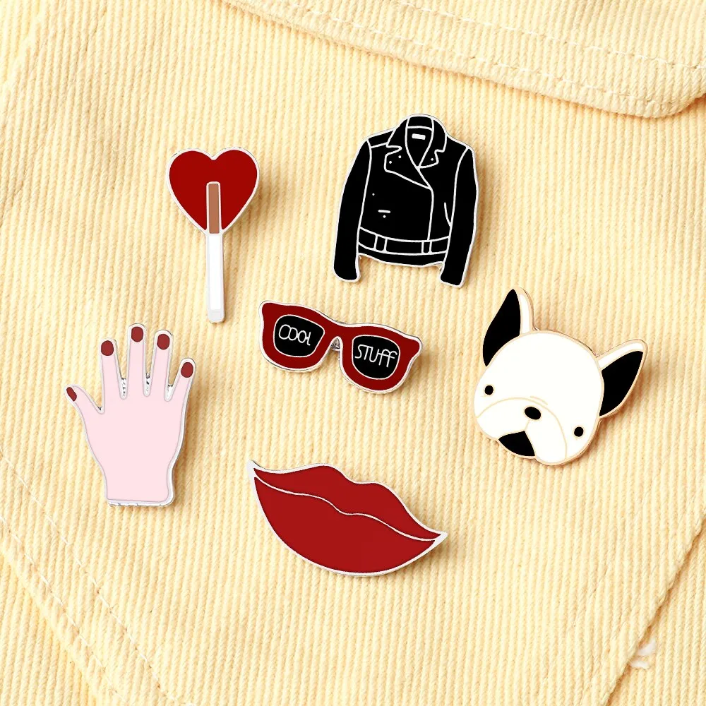 Badge Icons Red Lips Hand Sunglasses