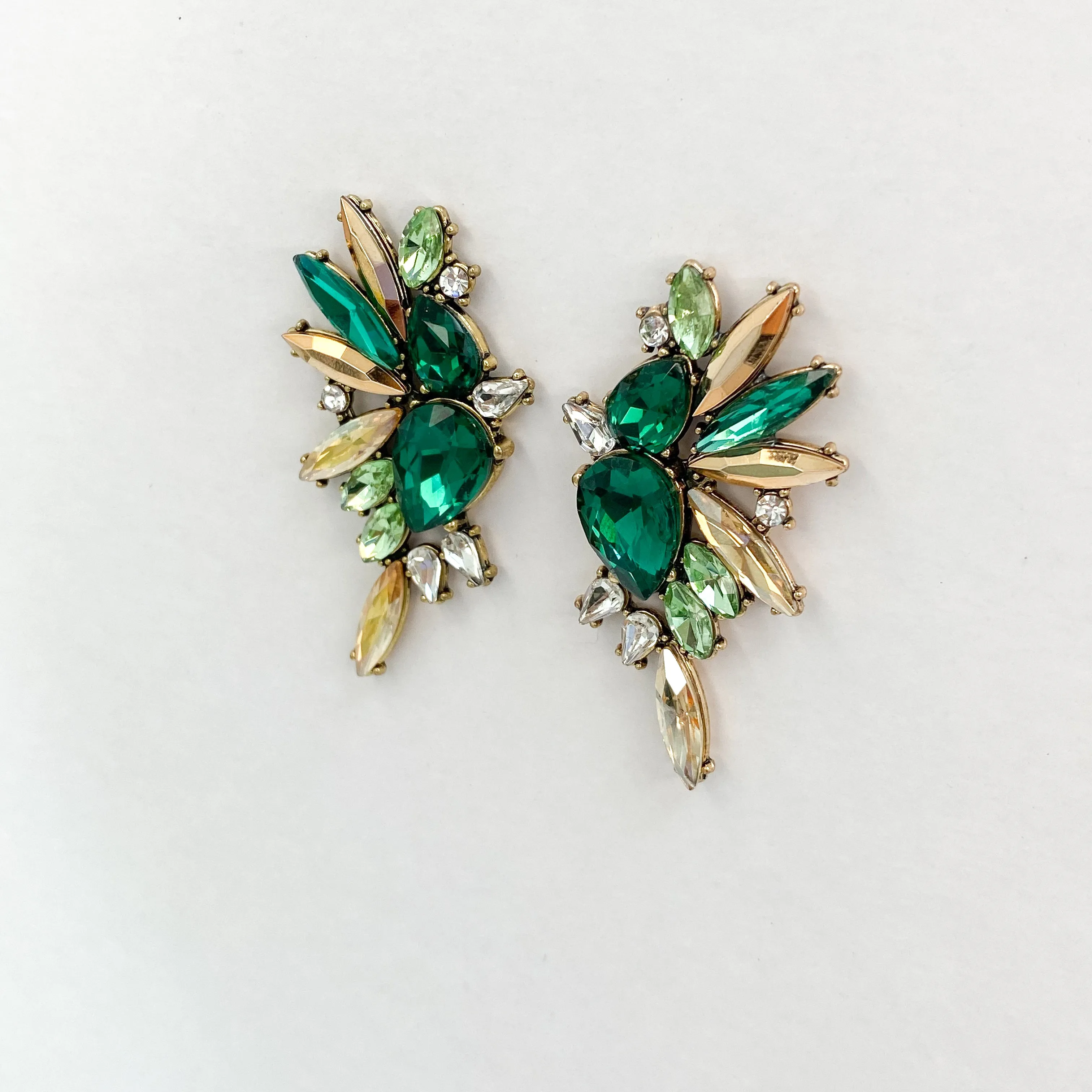 BLOOM Emerald Green Rhinestone Embellished Earrings