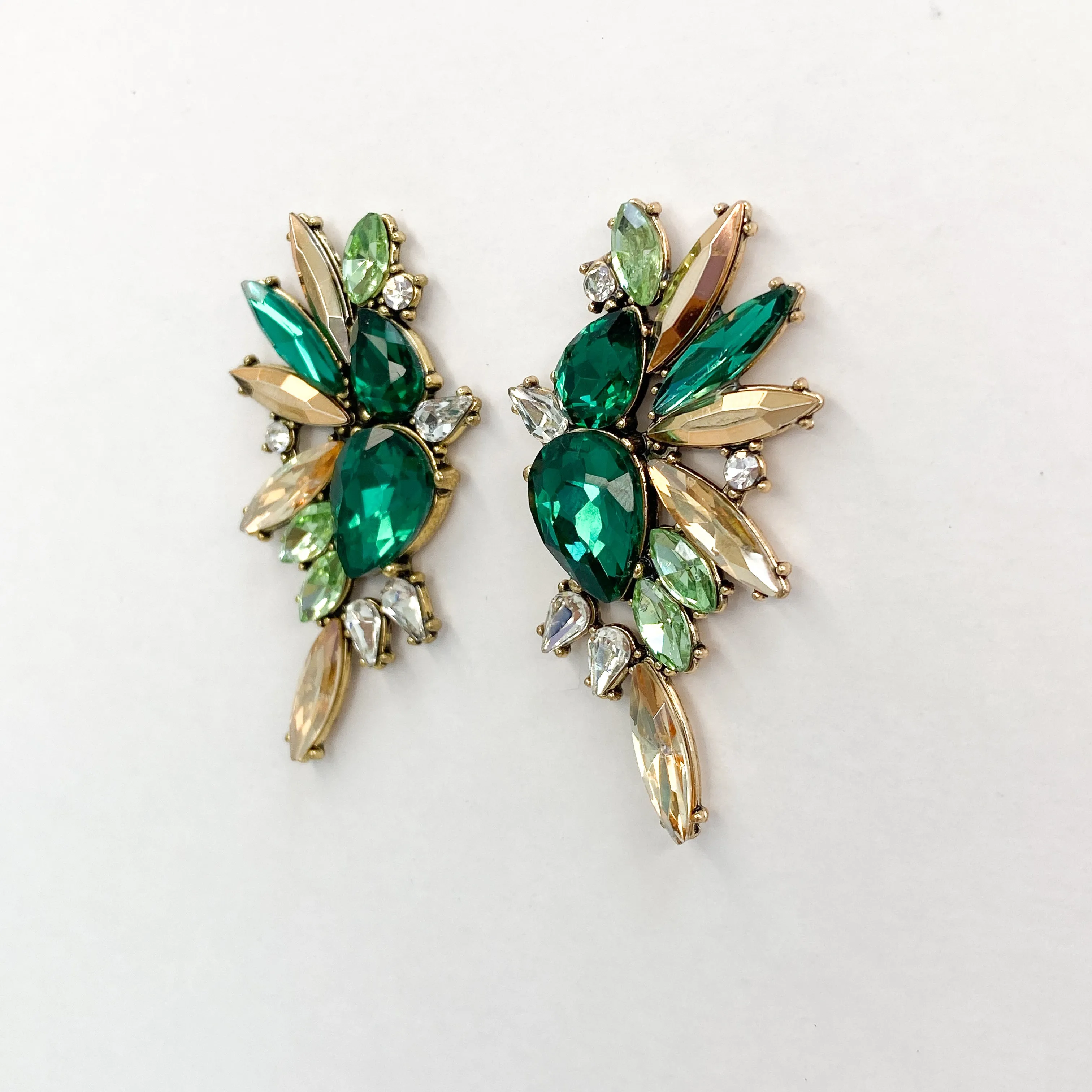 BLOOM Emerald Green Rhinestone Embellished Earrings