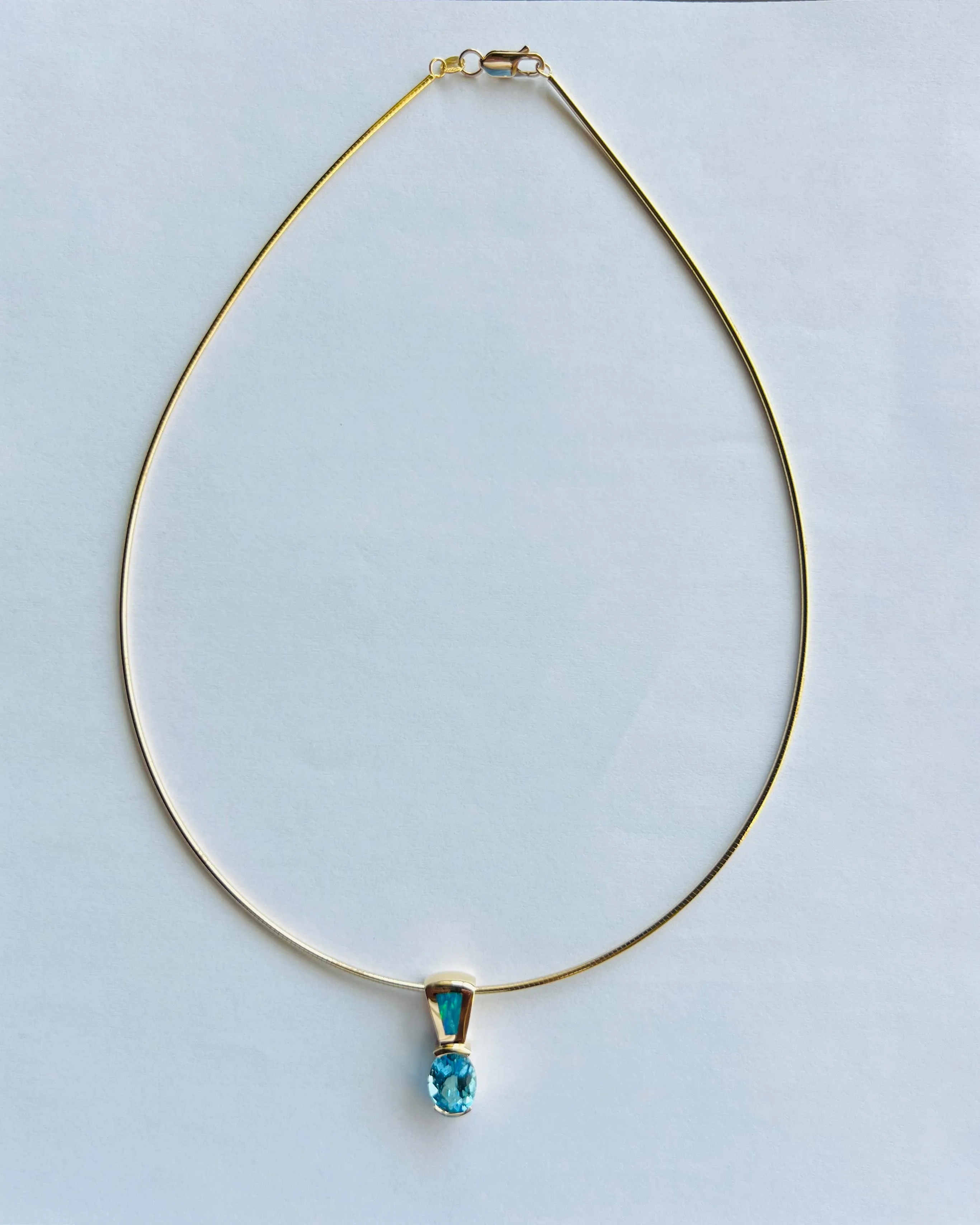 Blue Topaz Opal Yellow Gold Slide Pendant Necklace