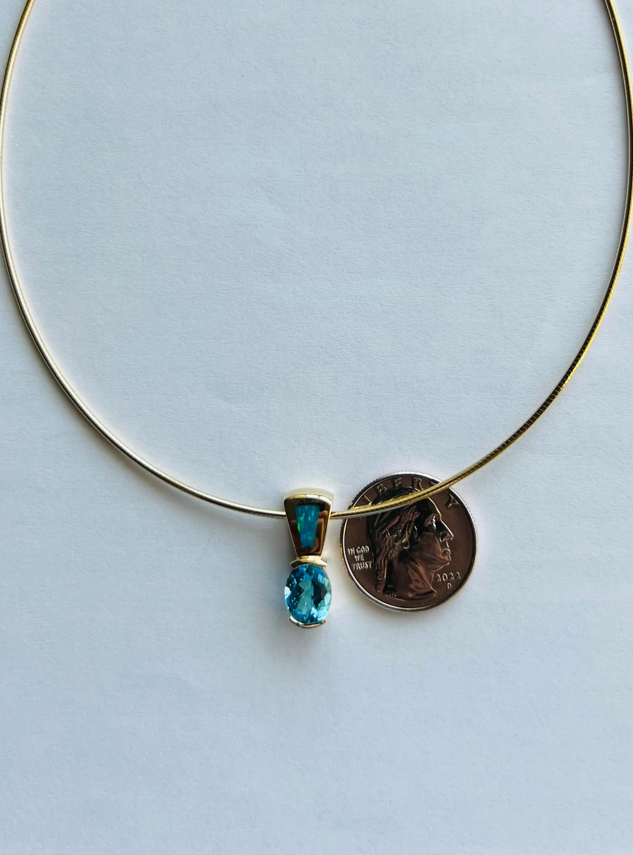 Blue Topaz Opal Yellow Gold Slide Pendant Necklace