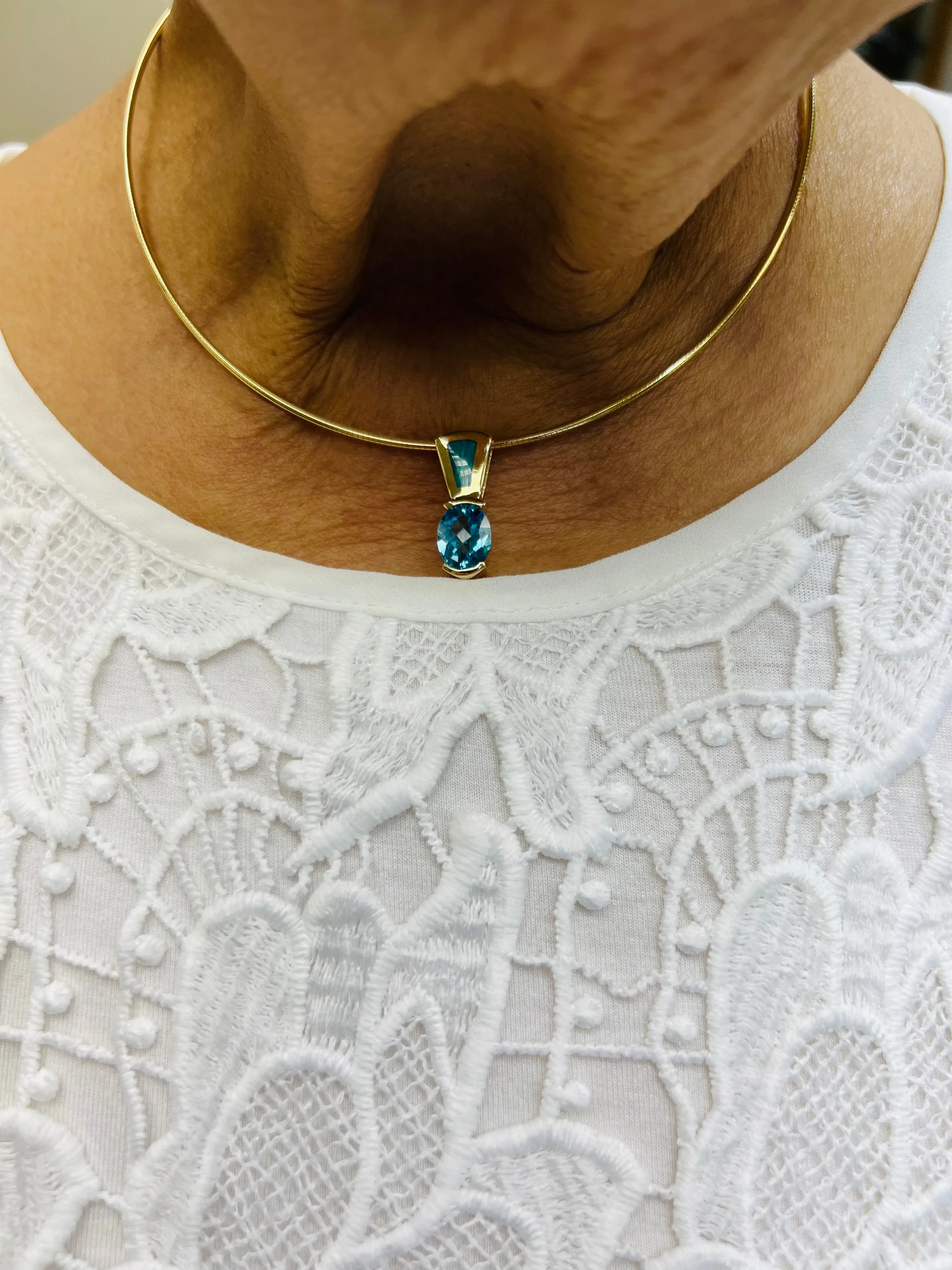 Blue Topaz Opal Yellow Gold Slide Pendant Necklace