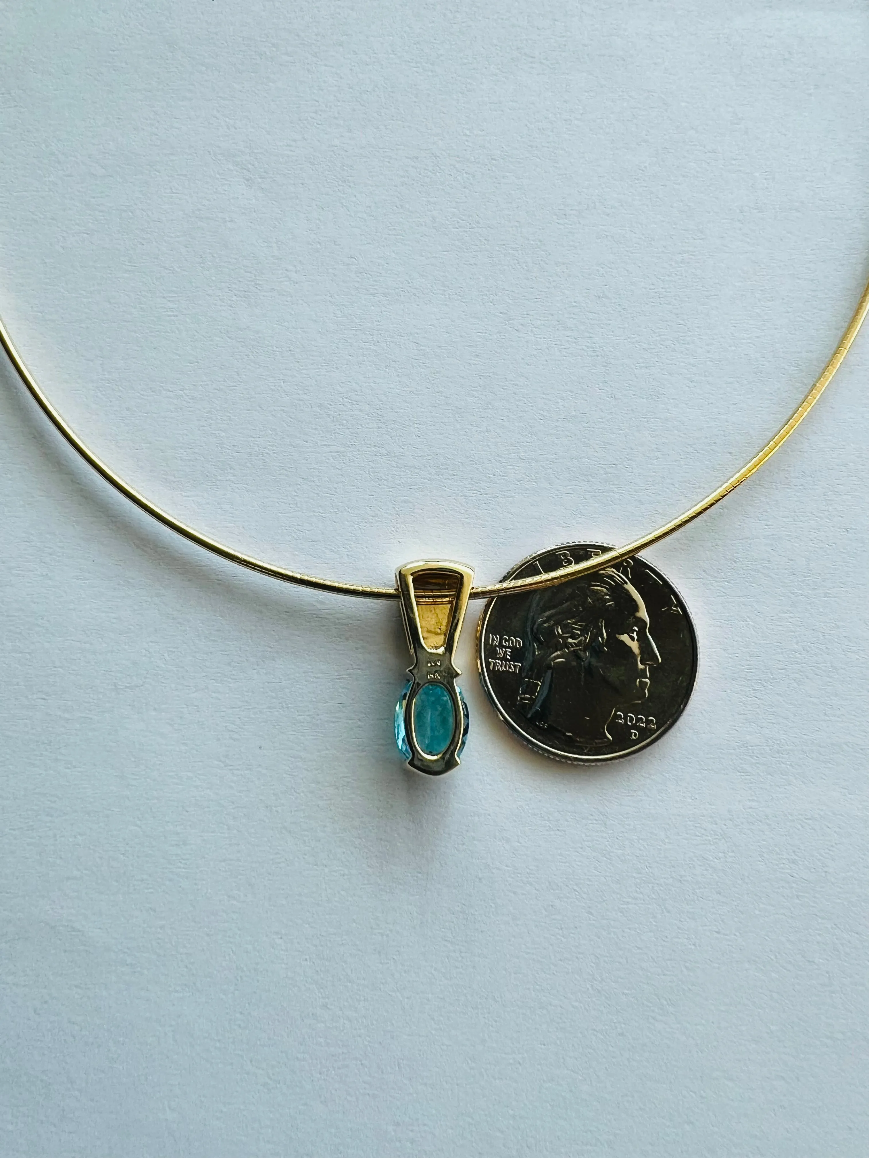 Blue Topaz Opal Yellow Gold Slide Pendant Necklace