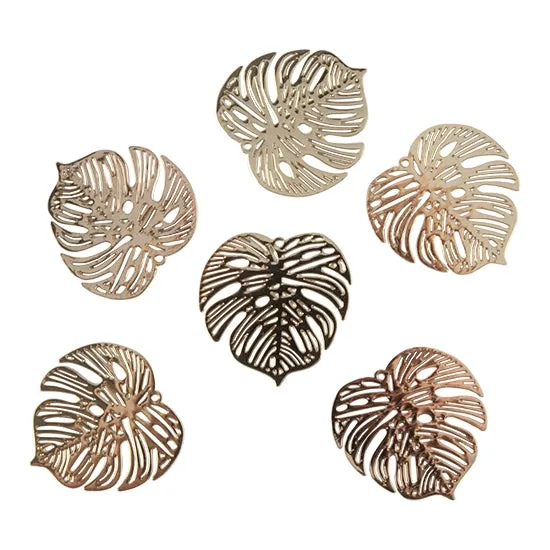 Brass Pendants - Etched Monstera Leaf Gold Plated - Pkg/6