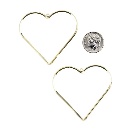 Brass Pendants - Heart 18k Gold Plated - Pkg/2