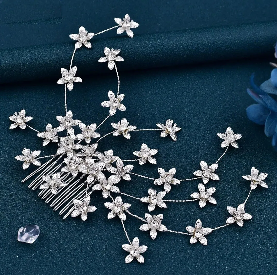 Bridal Hair Brooch Rhinestone Silver  HP-078