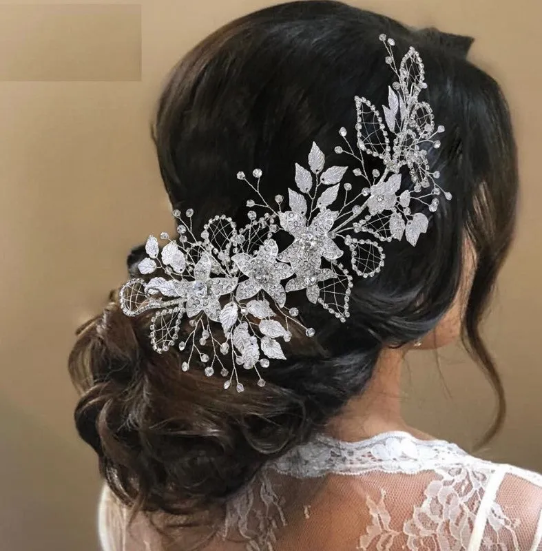 Bridal Hair Brooch Rhinestone Silver HP-079