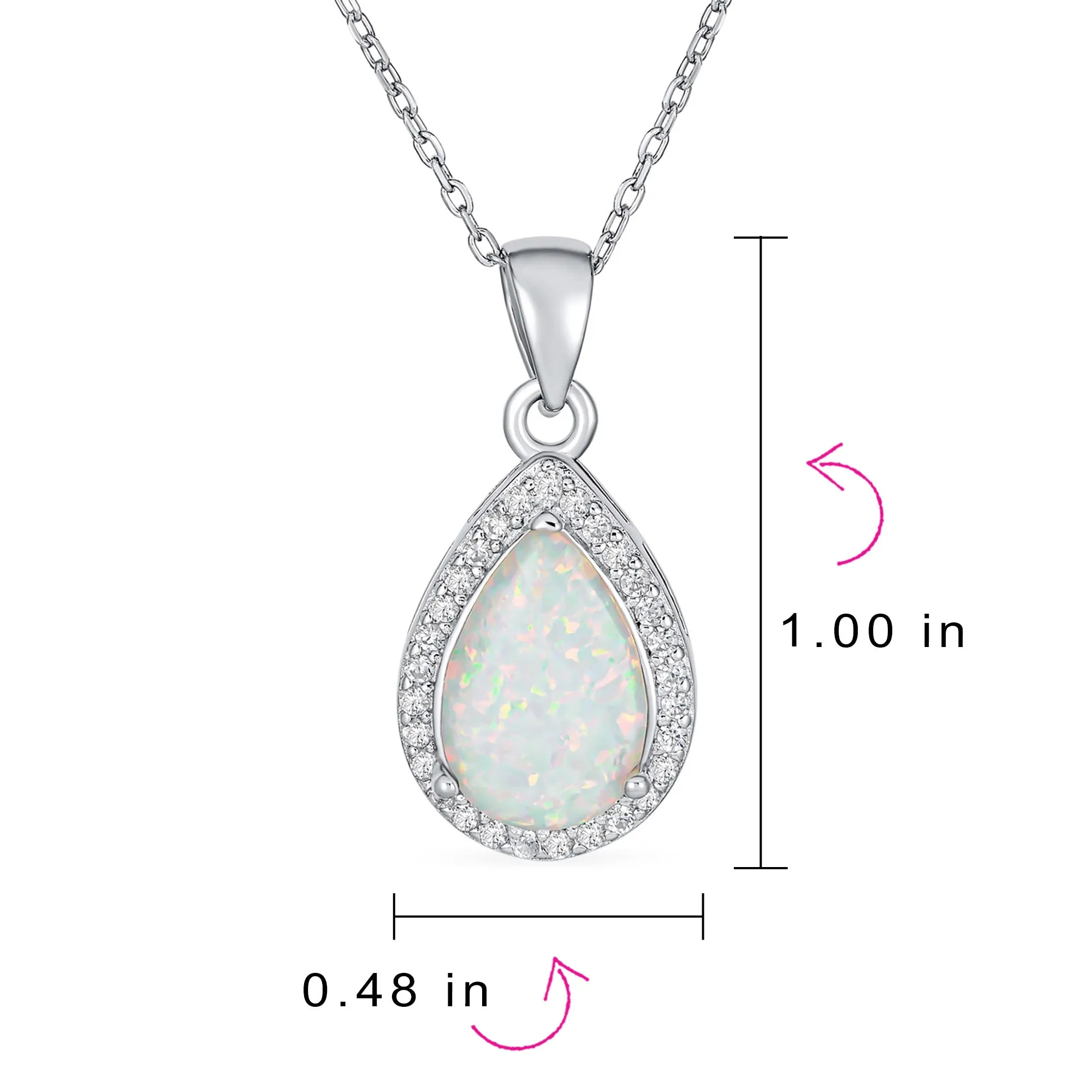 Bridal Necklace with CZ Accent and Opal Teardrop Pendant in Sterling Silver