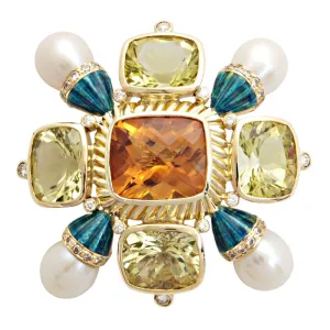 Brooch-Citrine, Lemon Quartz, Pearl and Diamond (Enamel)