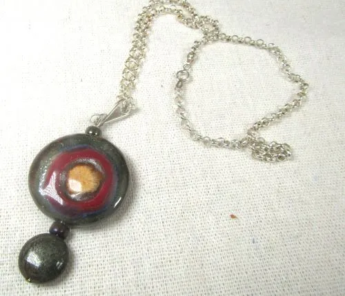 Bull's Eye Kazuri Fair Trade Pendant of Sterling Silver Chain Necklace