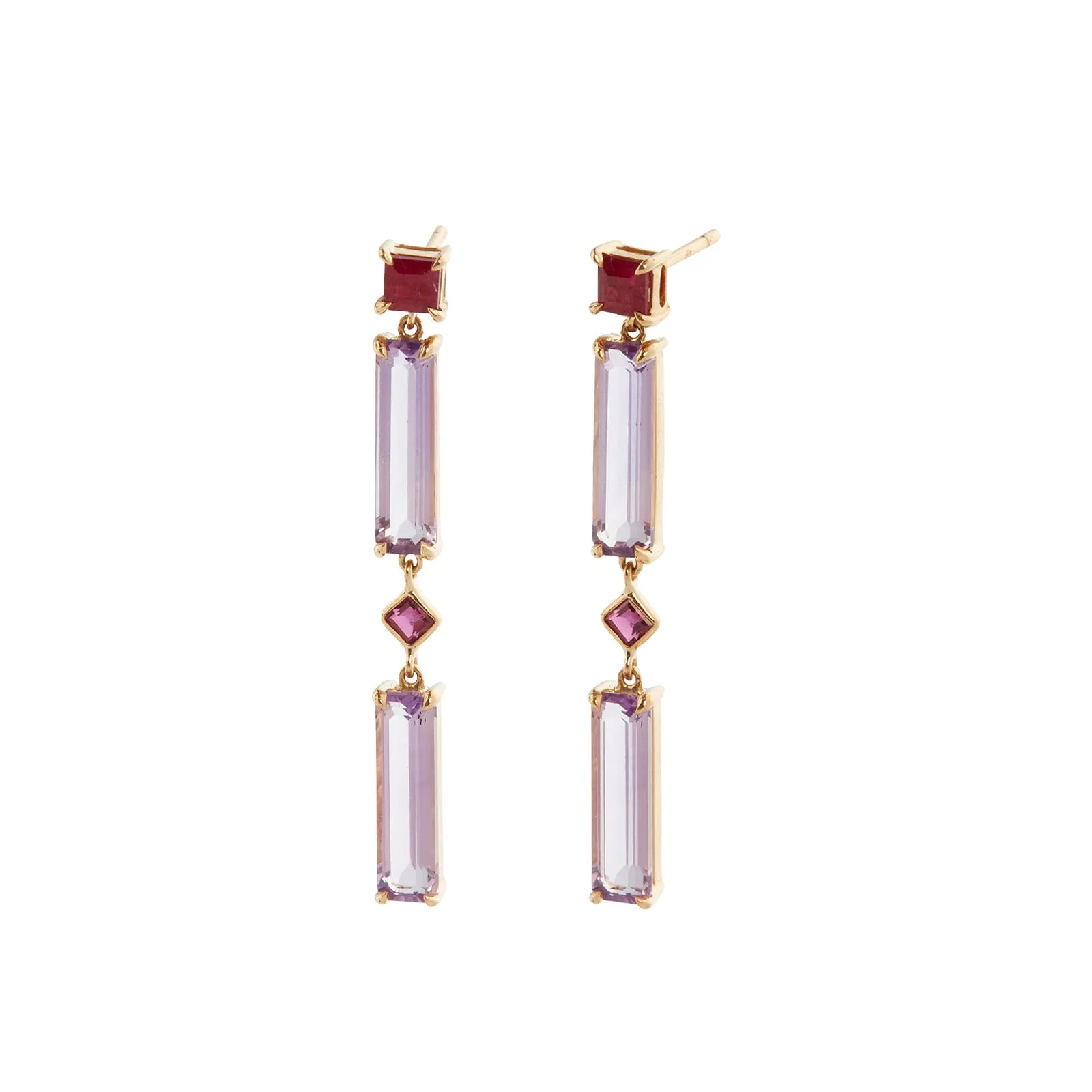 Cascade Earrings - Ruby and Amethyst