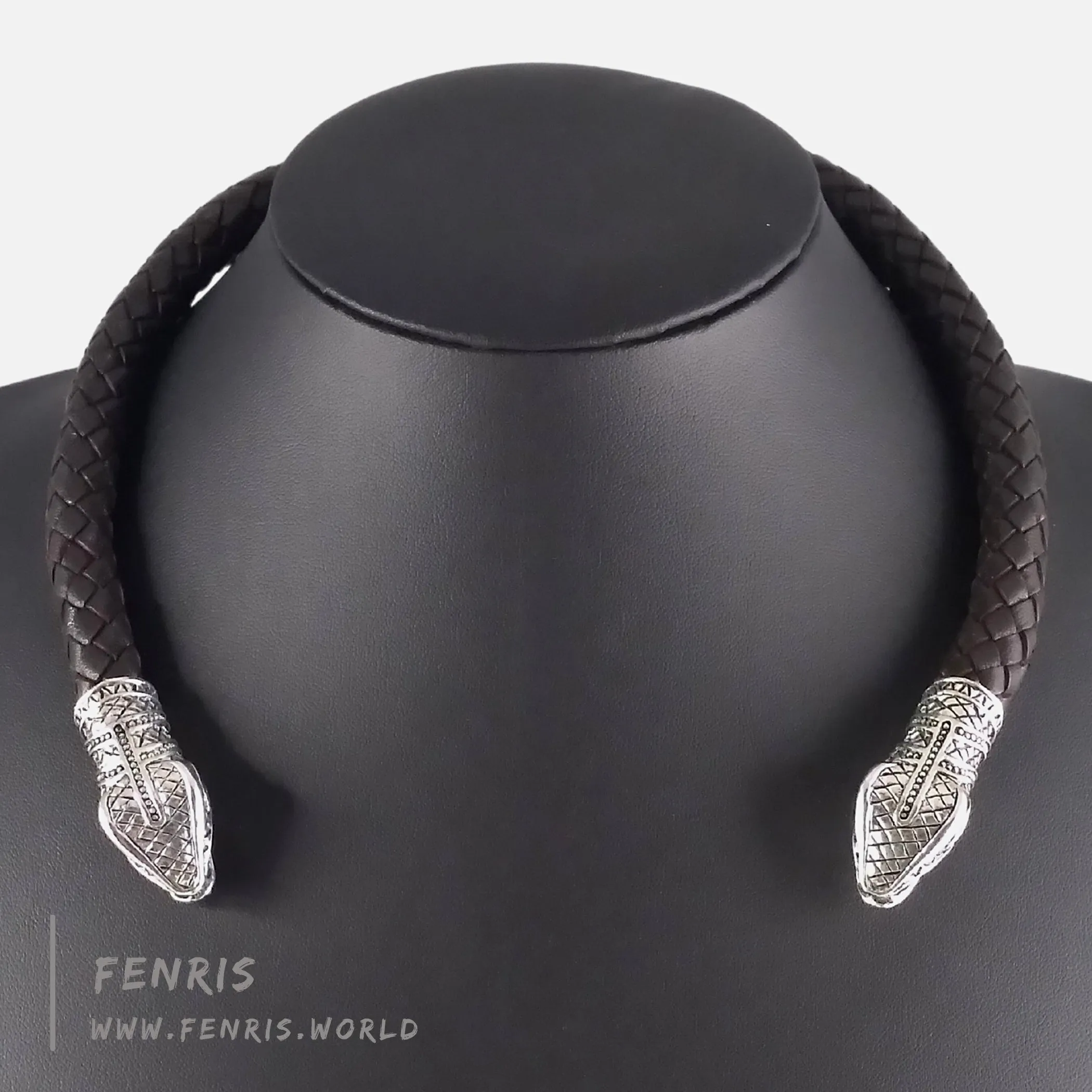 Celtic Torc Silver Snake Brown Leather | Fenris