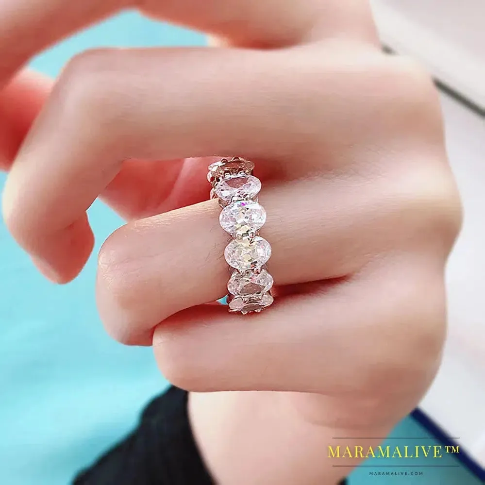 Charms 100% 925 Sterling Silver Simulated Moissanite Lab Diamond Eternity Rings for Women Wedding Engagement Bands Fine Jewelry