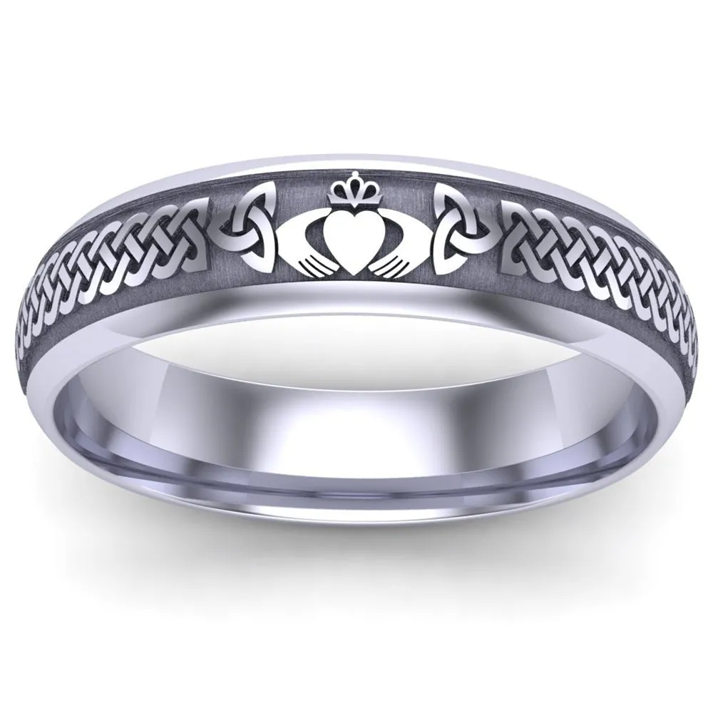 Claddagh Wedding Ring UCL1-14W5LIGHT - 14K White Gold LIGHT WEIGHT