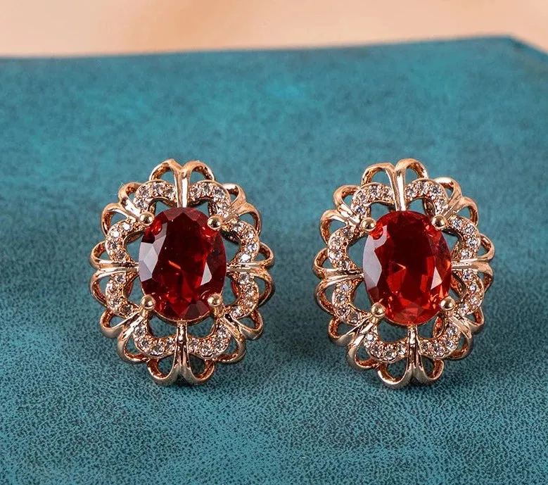 Classi Flower Ruby Rose Gold Stud Earrings