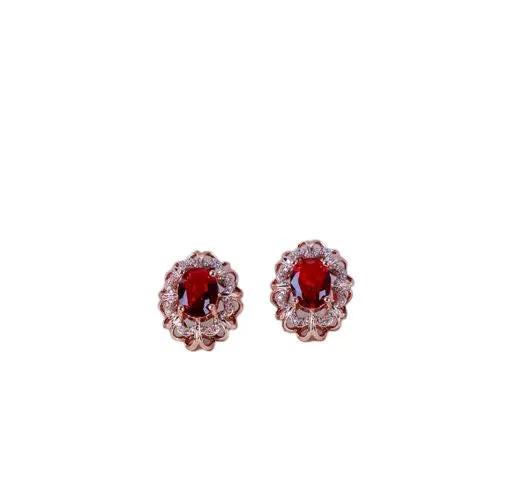 Classi Flower Ruby Rose Gold Stud Earrings