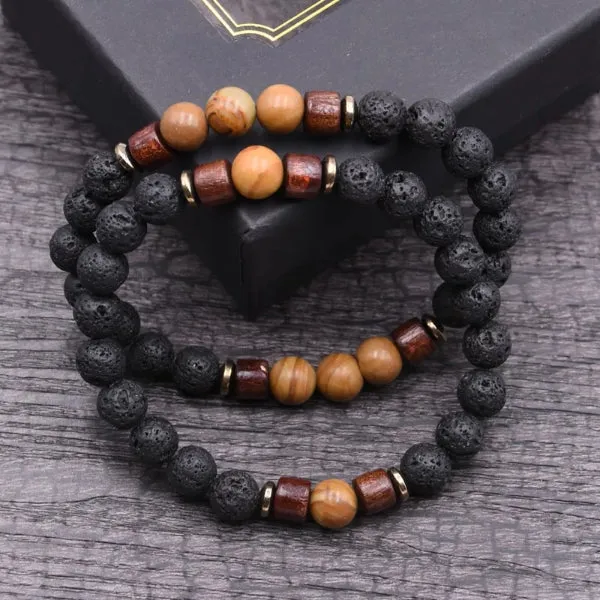 Classy Men Beaded Bronze Wooden Bracelet Set