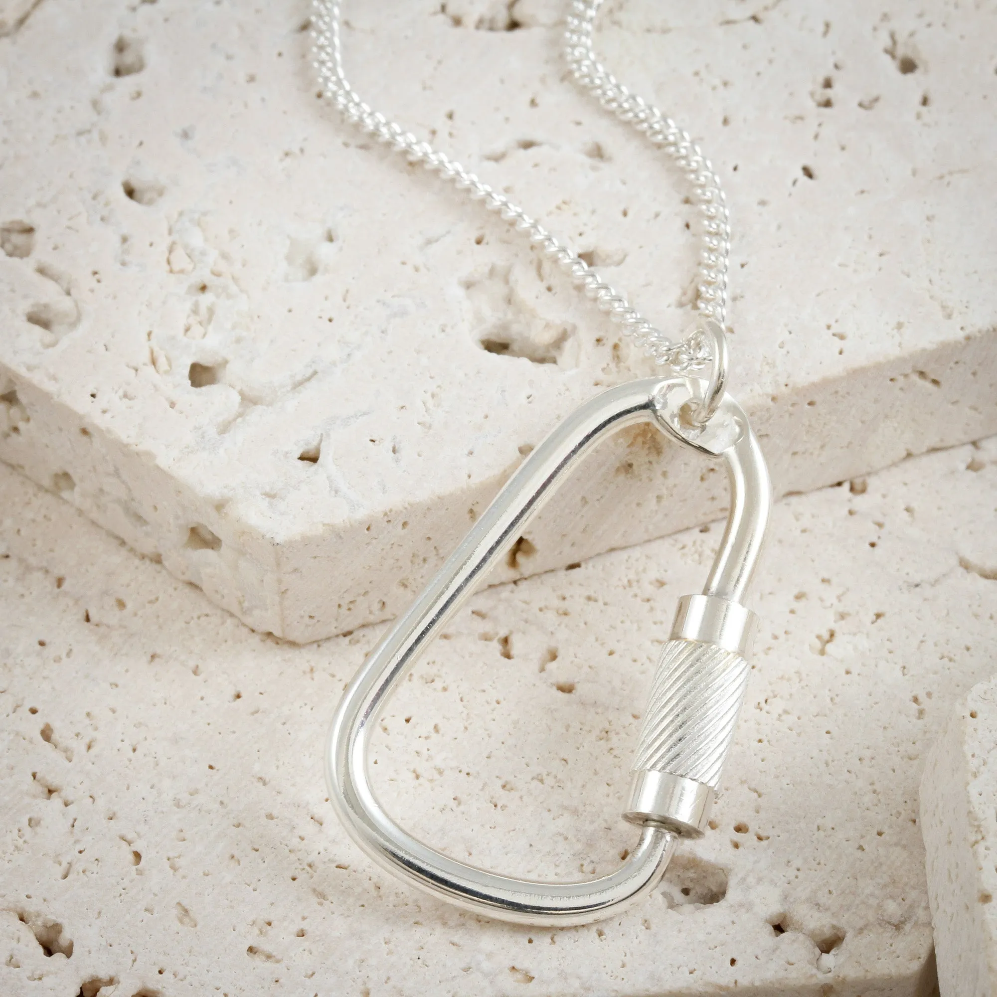 Climbing Carabiner Silver Necklace