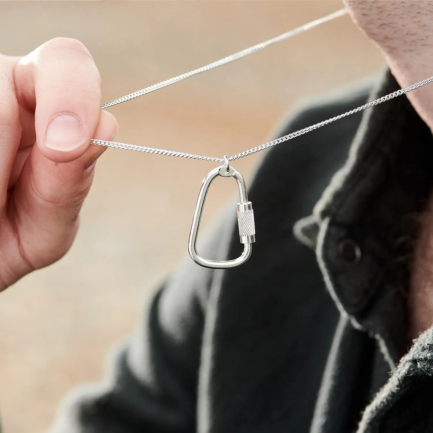 Climbing Carabiner Silver Necklace