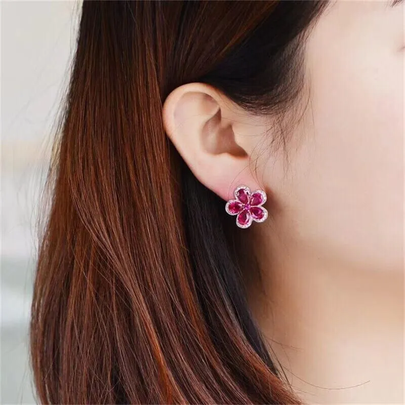 Clover Leaf Ruby 925 Sterling Silver Clip Earrings