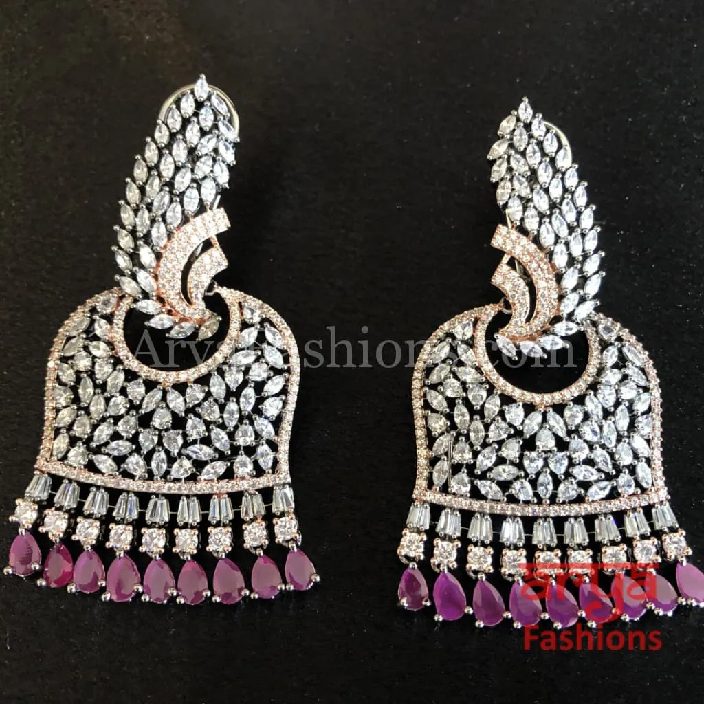 Cubic Zirconia Bridal earrings with Ruby Beads