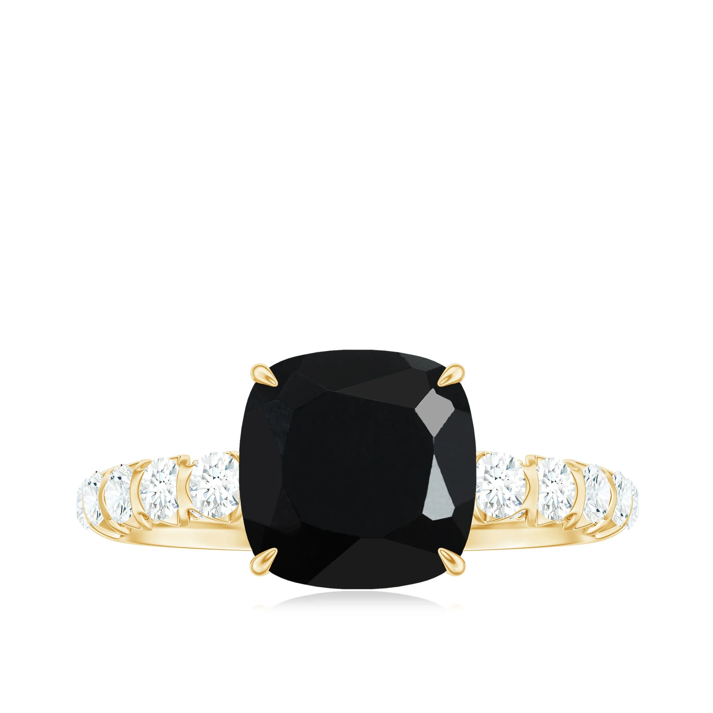 Cushion Cut Created Black Diamond and Diamond Solitaire Ring