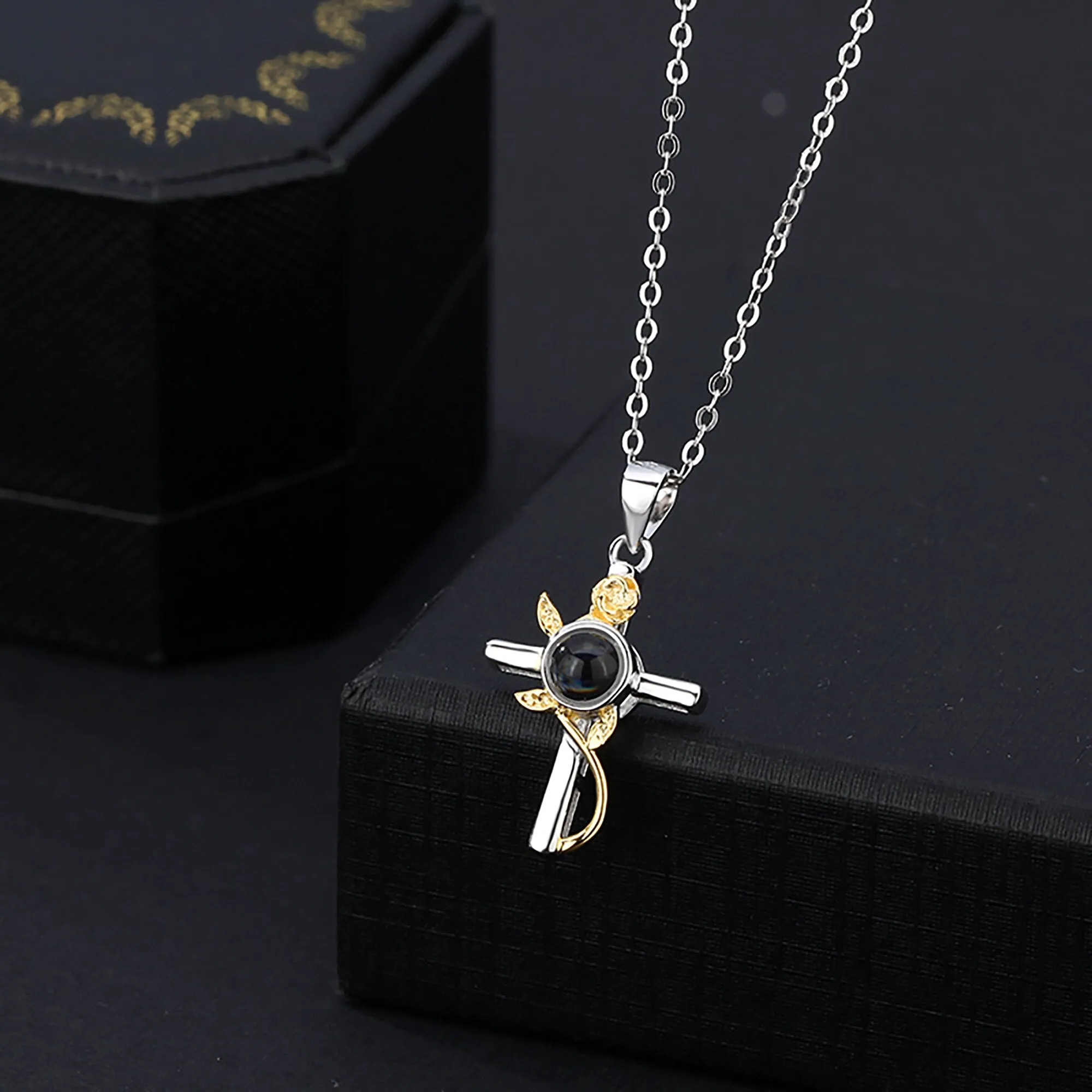 Customizable Photo Cross Projection Necklace  Pendant Jewelry