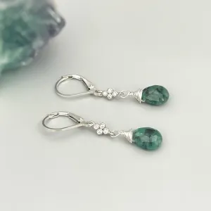 Dainty Emerald earrings dangle, Sterling Silver