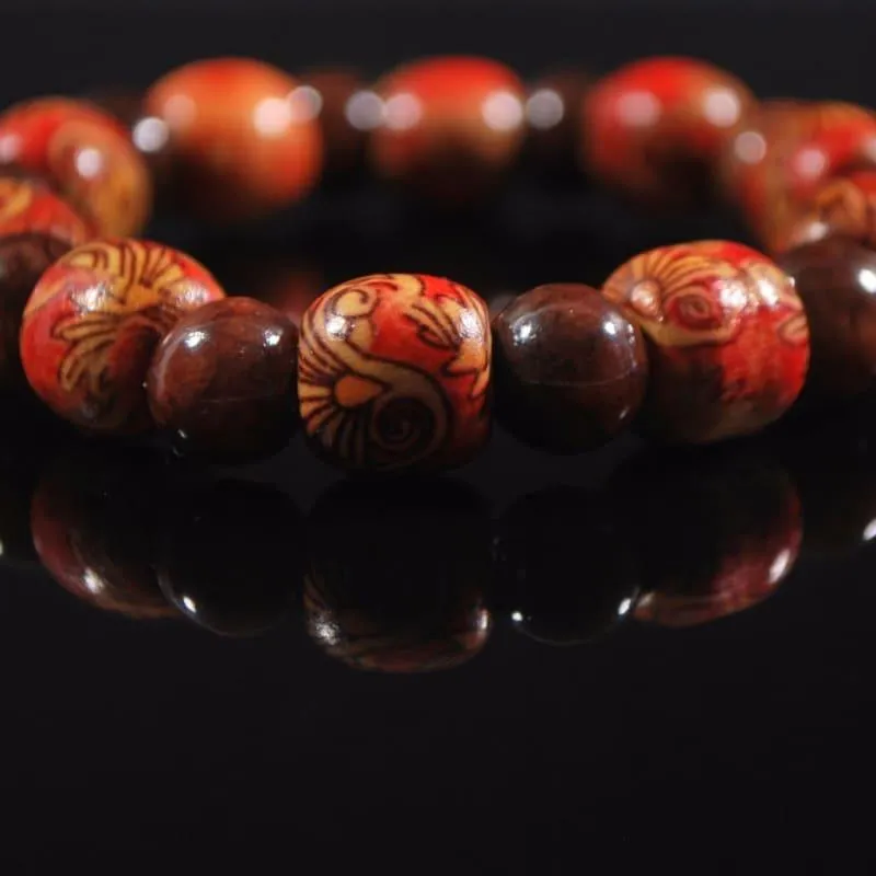 Dark Brown Agate Stone  And Orange Print Wood Men's Bracelets