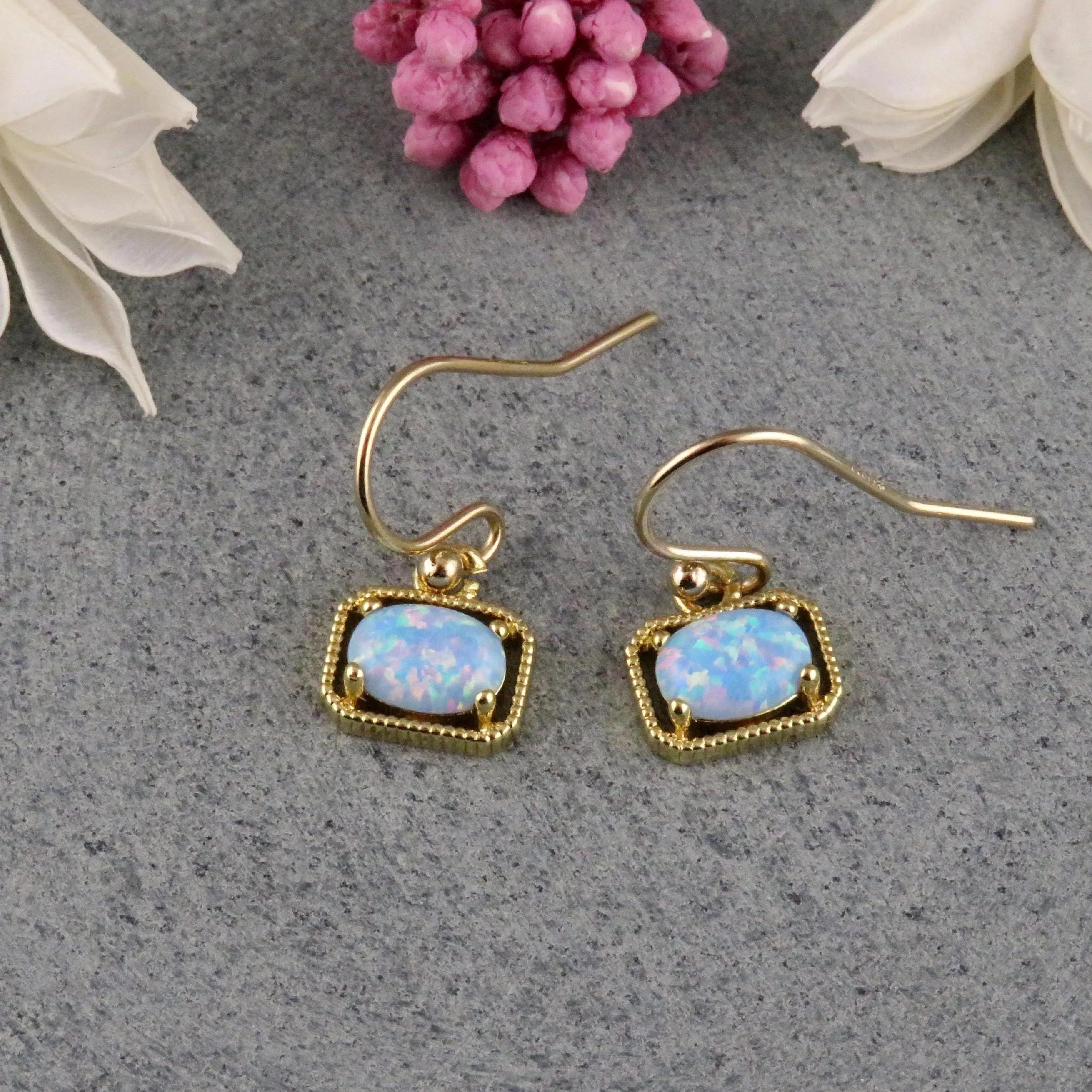 Deco Framed Blue Opal Earrings