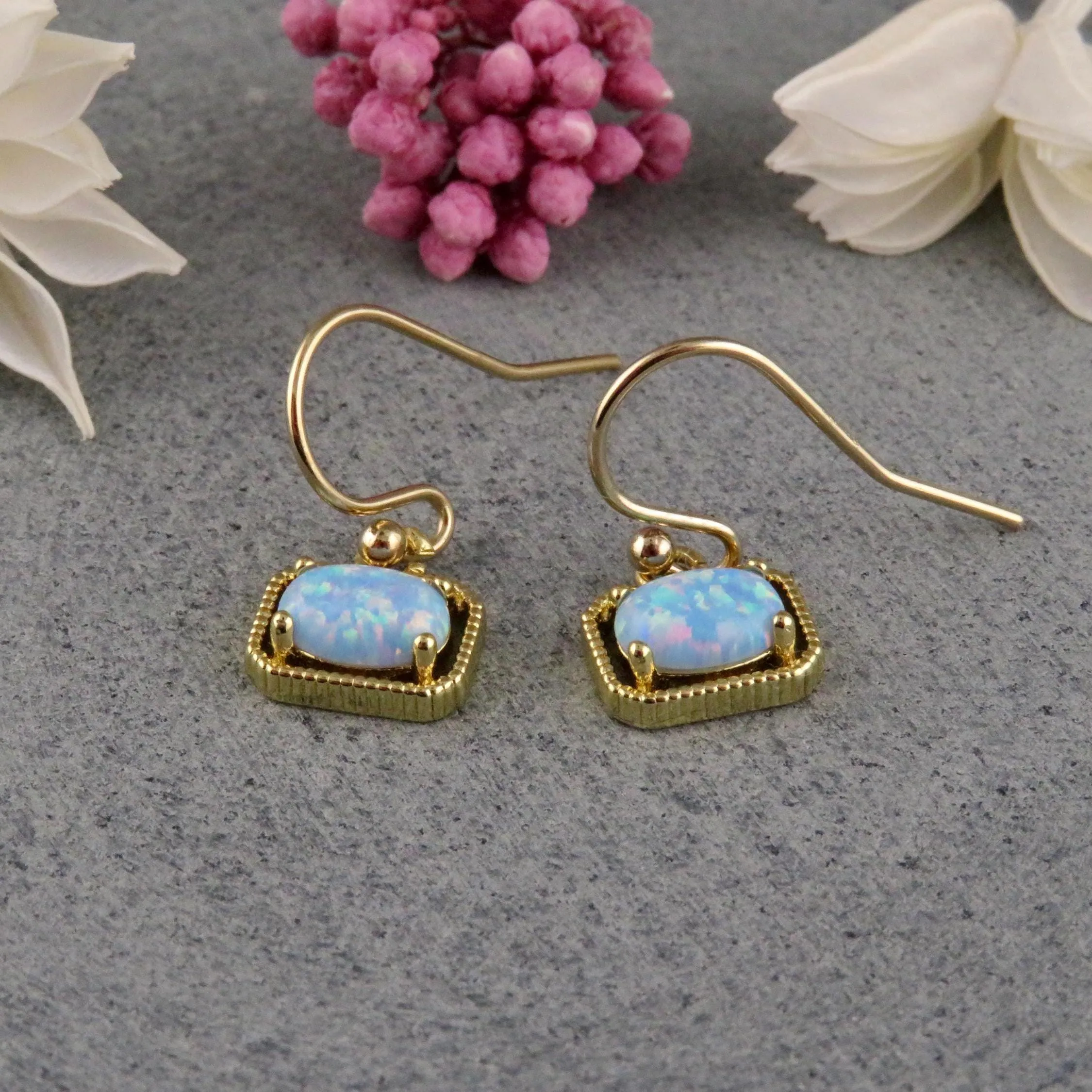 Deco Framed Blue Opal Earrings