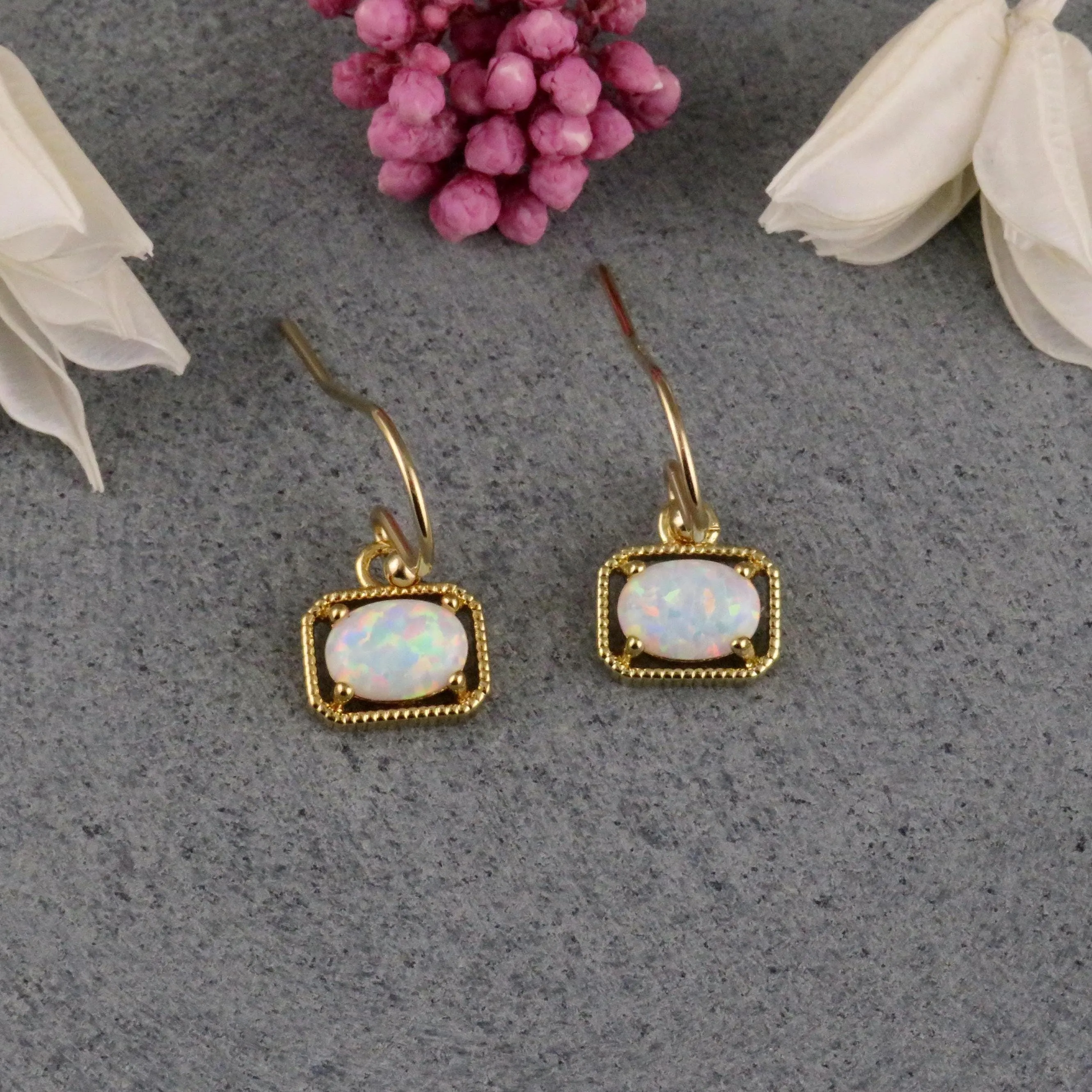 Deco Framed White Opal Earrings