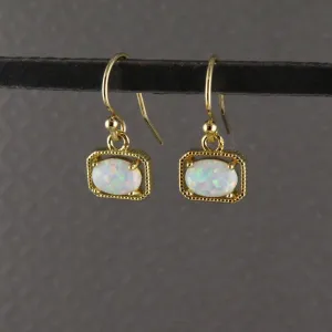 Deco Framed White Opal Earrings