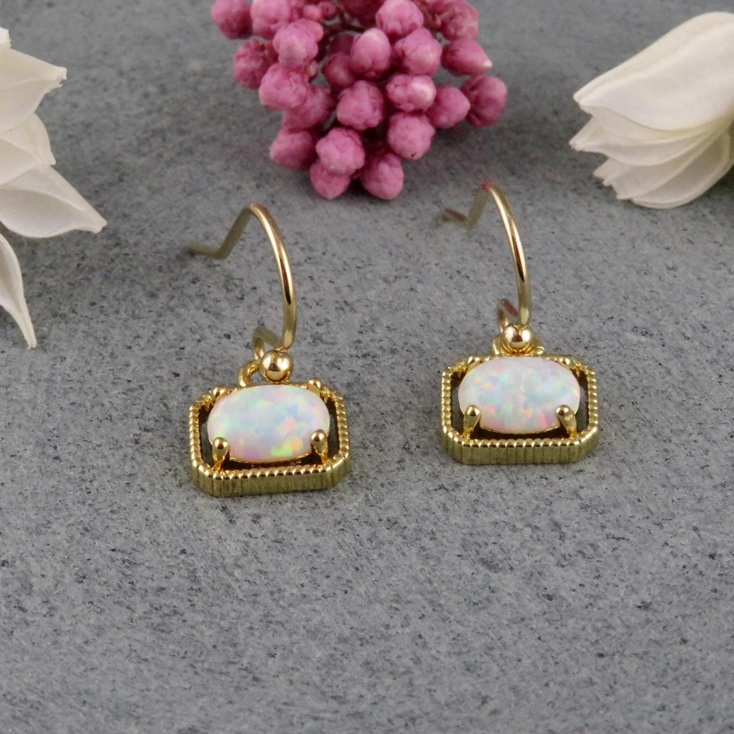 Deco Framed White Opal Earrings