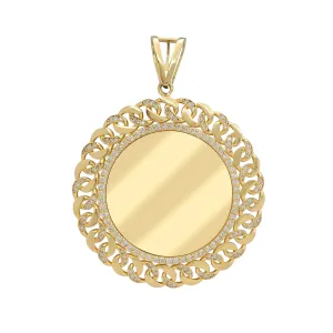 Diamond Cuban-Frame Round Picture Medallion Pendant (14K)