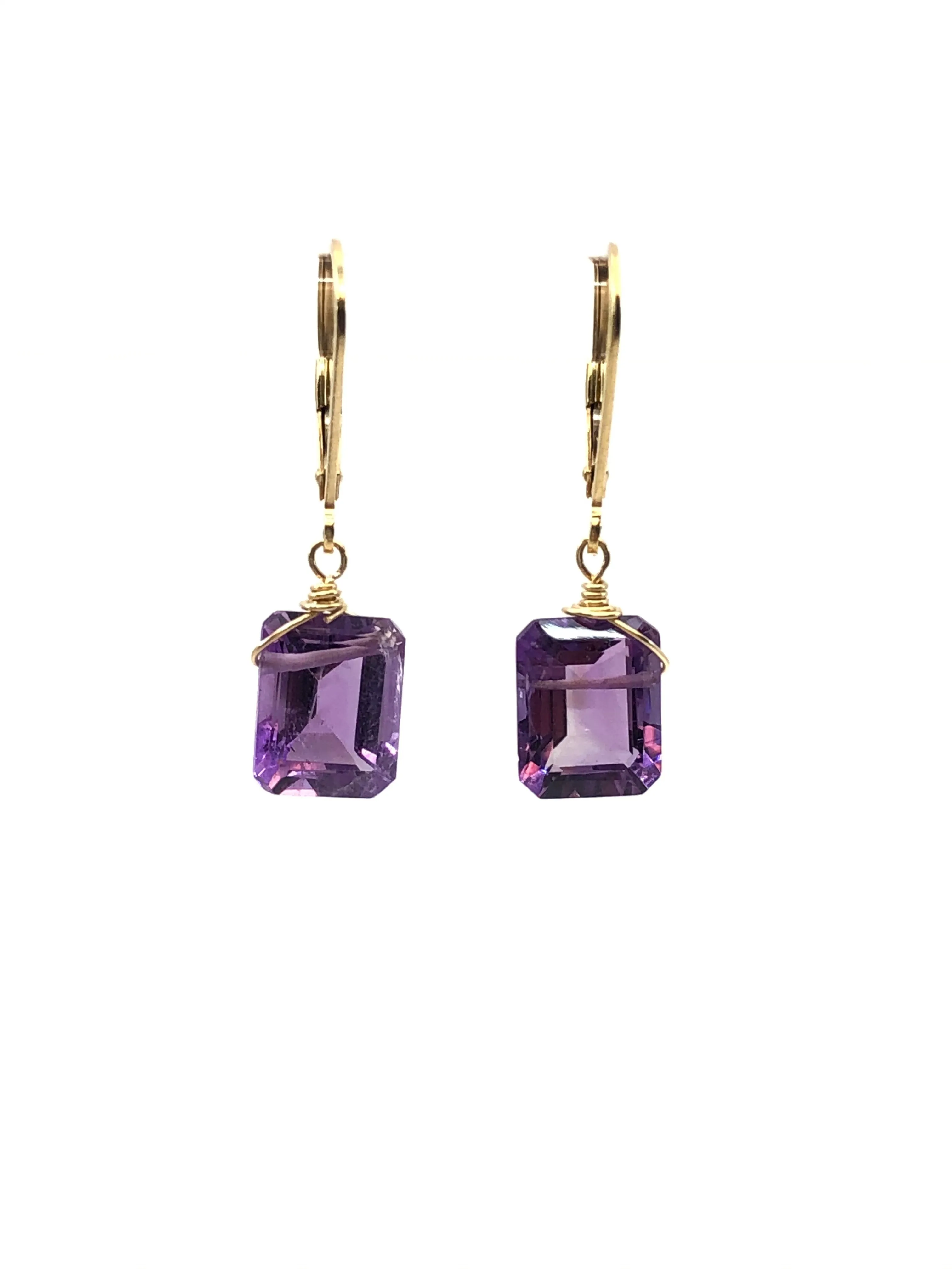 Emerald cut Amethyst earrings silver