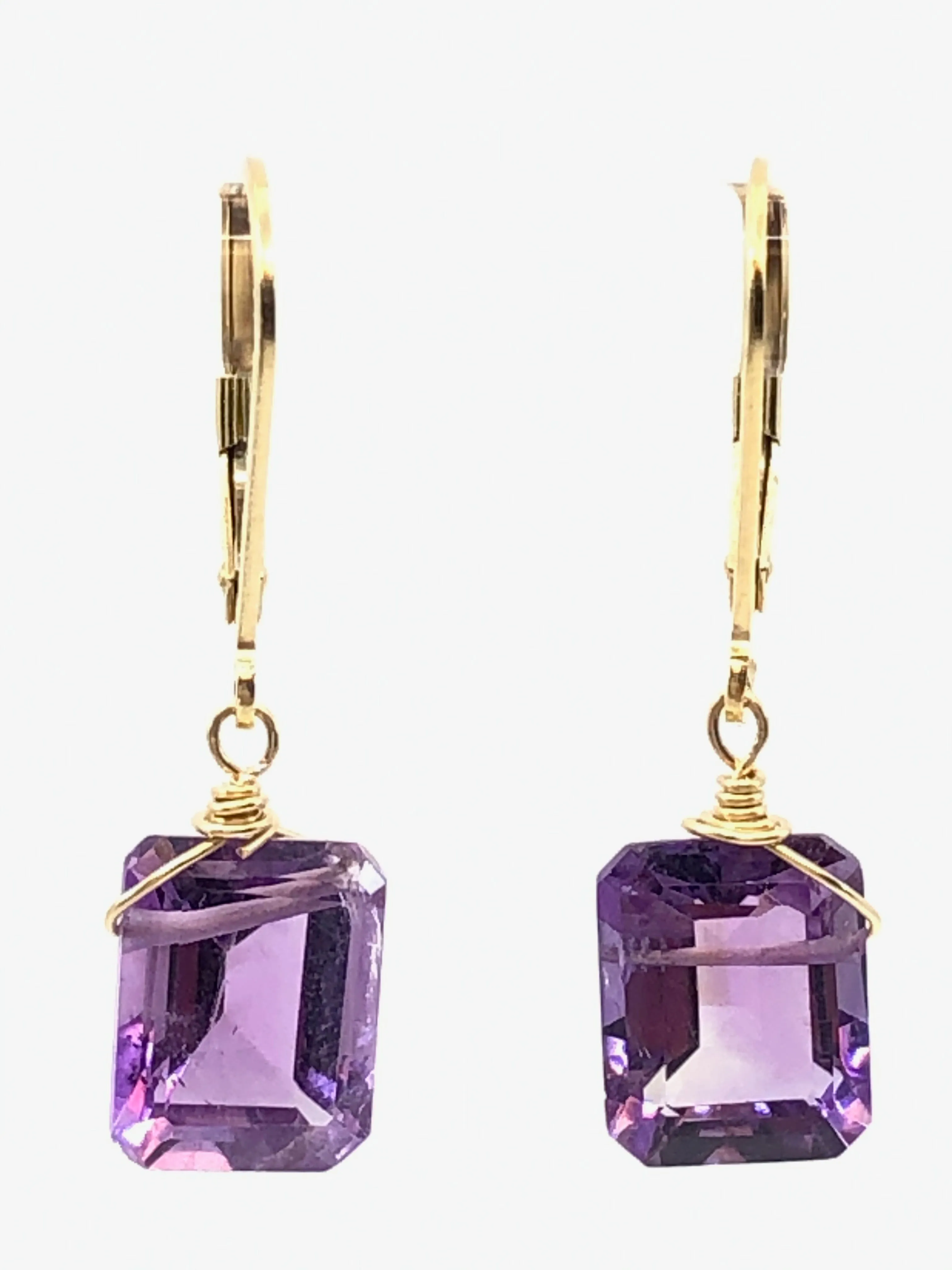 Emerald cut Amethyst earrings silver