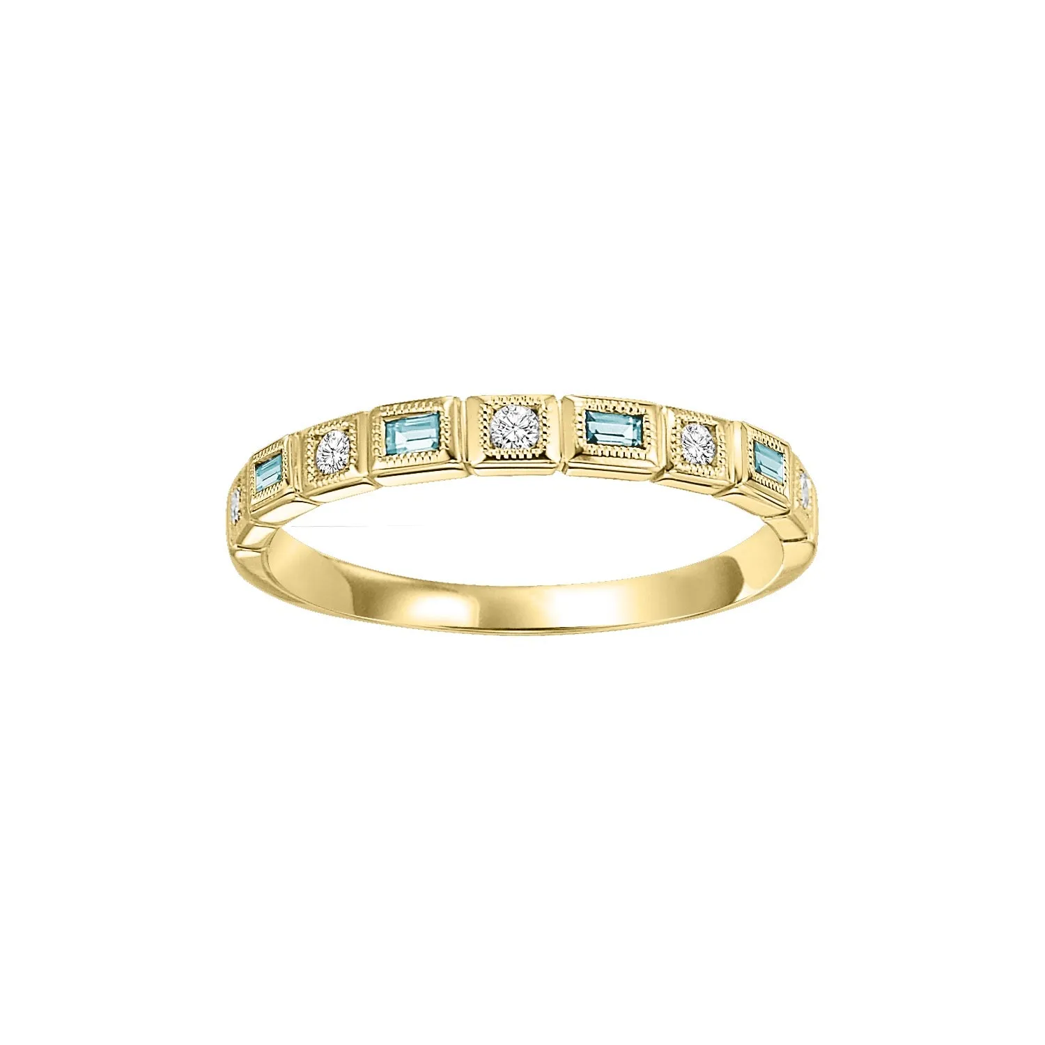 Emerald Cut Aquamarine Birthstone Ring 14k Yellow Gold