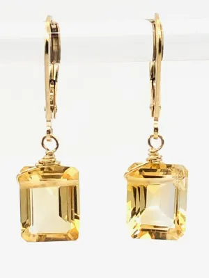 Emerald cut Citrine earrings gold fill