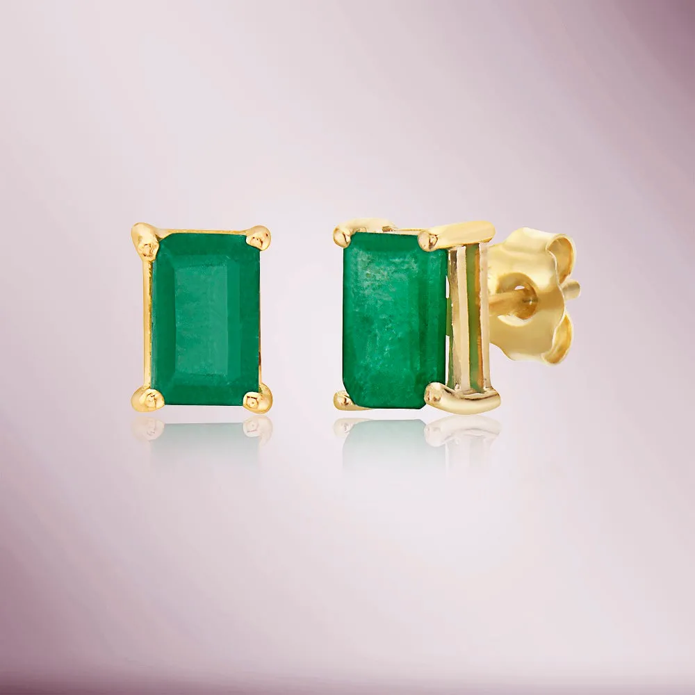 Emerald Cut Emerald Studs Earrings (1.10 ct.) in 14K Gold