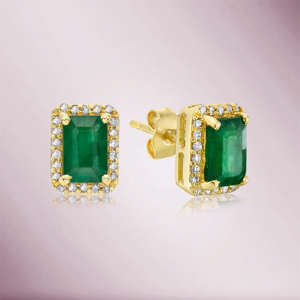 Emerald Cut Emerald With Diamond Halo Earrings (1.31 ct.) in 14K Gold