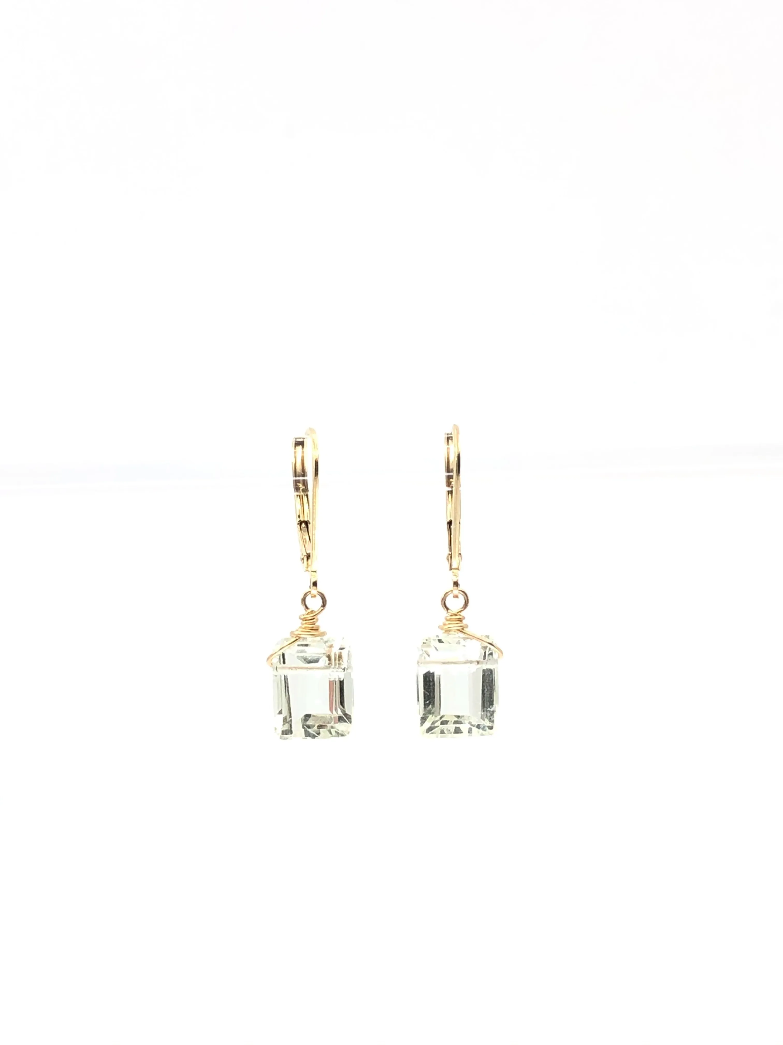 Emerald cut Green Amethyst earrings gold fill