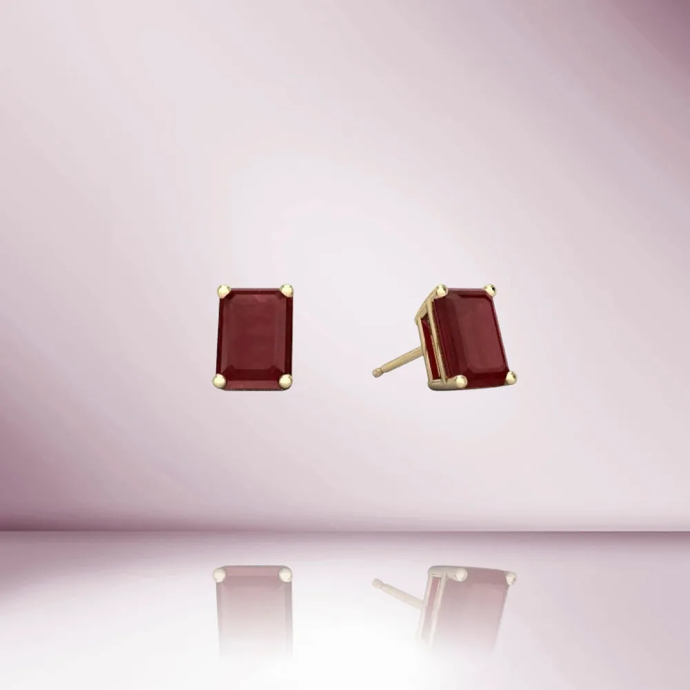 Emerald Cut Ruby Studs Earrings (2.00 ct.) in 14K Gold