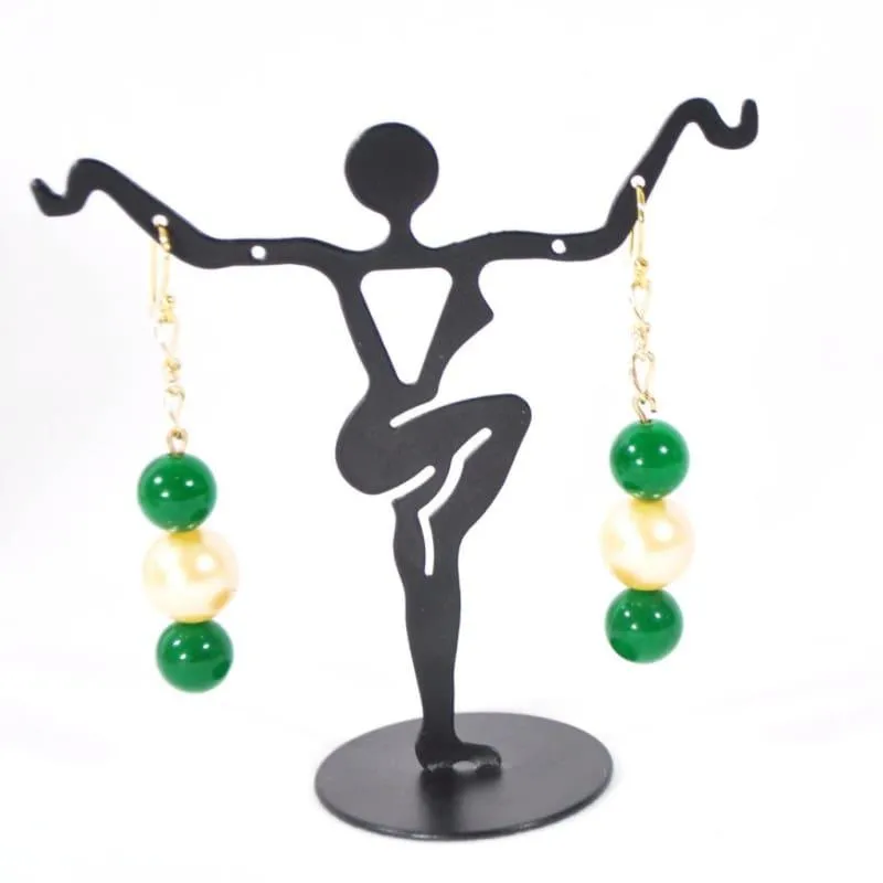 Emerald Green With Yellow Shell Dangle Earrings