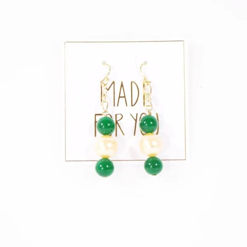 Emerald Green With Yellow Shell Dangle Earrings