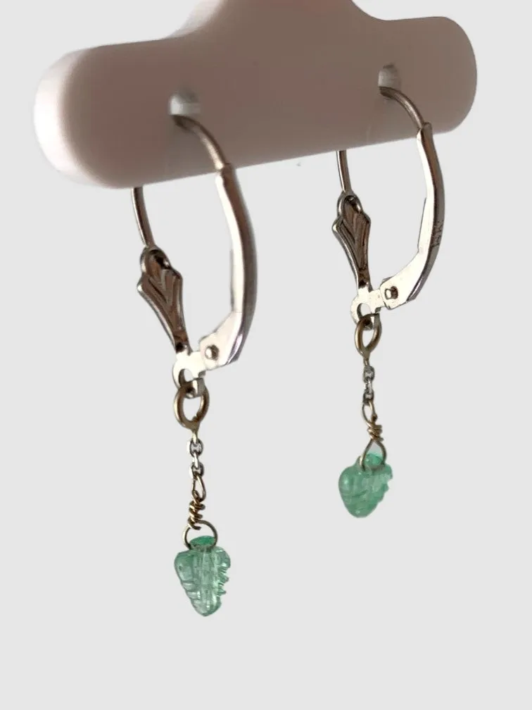 Emerald Leaf Drop Earrings in 14KW - EAR-251-1DRPGM14W-EM