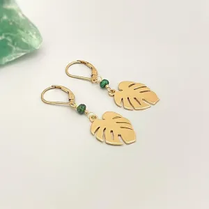 Emerald Monstera Leaf Emerald earrings dangle