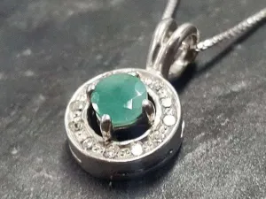 Emerald Silver Necklace - Green Halo Pendant - May Birthstone Necklace