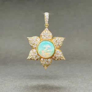 Estate 14K Y Gold 3.50ct Opal & 0.96ctw H-I/SI1-I1 Diamond Star Pendant