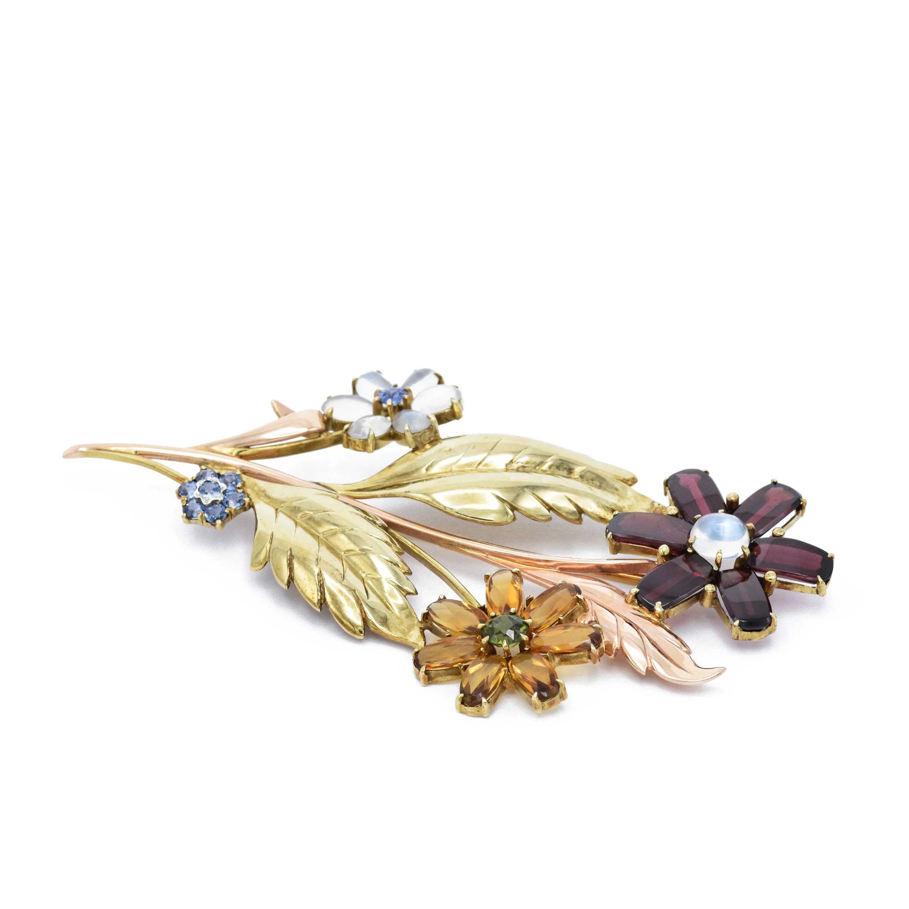 Estate 14KT Yellow And Rose Gold Multi-Stone Floral Bouquet Brooch